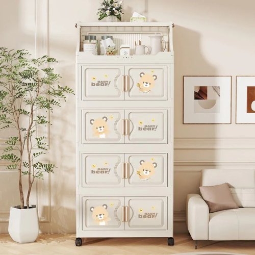 Große mobile Aufbewahrungsbox mit Cartoon-Motiv, multifunktionaler Schrank für Snacks & Utensilien, Haushaltsregal für Spielzeug