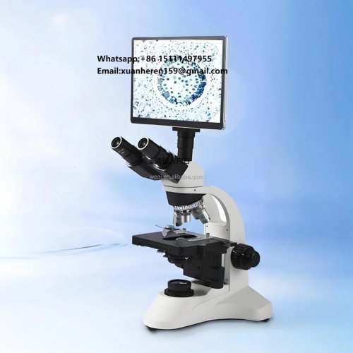 مجهر أسنان WEIAI 1000X-1600X مجهر رقمي مع شاشة LCD، مجهر ثلاثي العينيات بيولوجي بالفيديو للمختبر