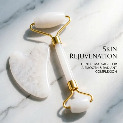 Gua Sha & Jade Roller Set – Natürlicher Jade & Weißer Quarz Gesichtsmassager für Hautpflege & Cellulite