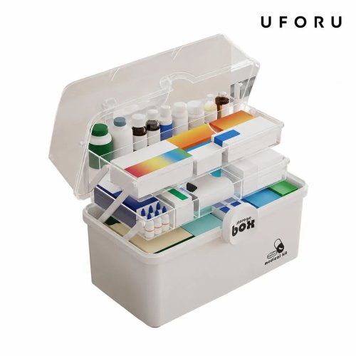 Scatola per Medicinali Grande Capacità a 3 Livelli – Organizzatore Kit Pronto Soccorso in Plastica PP, Armadietto di Stoccaggio Medico d'Emergenza Portatile per la Famiglia con Guida Scorrevole, Scomparti a Prova di Luce, Portapillole Multistrato per Casa