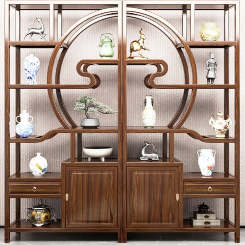 Étagère en bois massif style chinois moderne Pavillon Duobao – Séparateur de salon, vitrine à thé ancienne, étagère salon de thé