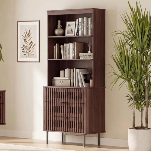 72.8-Inch Tall Bookshelf with 3 Large Drawers for Home Office