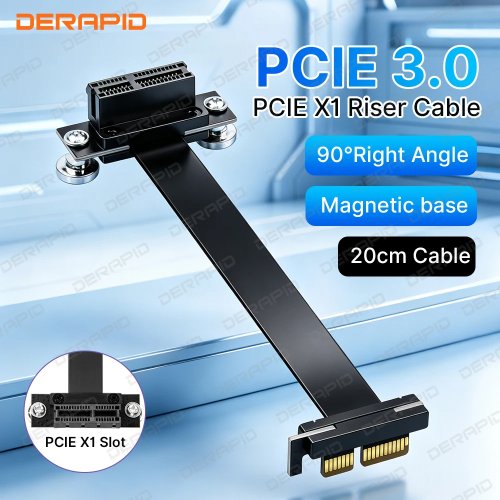 Câble Riser PCIe X1 à Angle Droit 90 Degrés 8Gbps PCIe 3.0 X1 vers X1 Extension Nappe pour PCI Express 1x PC de Bureau