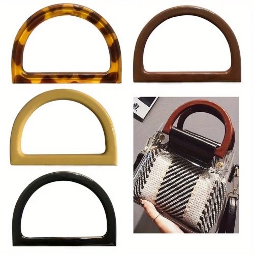 2 uds asas acrílicas en forma de D de 12x8,5 cm para bolsos de mujer DIY de paja y tejidos