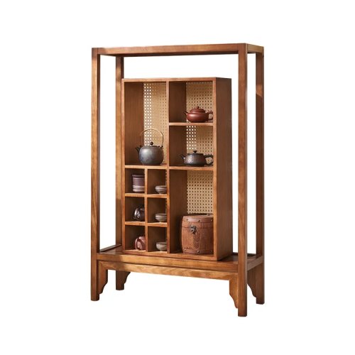 LMM Vitrine murale en rotin, meuble à thé avec rangement pour tasses