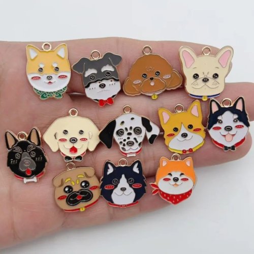 12pcs Liontin Anjing Tutul Kartun Alloy Oil Drop untuk DIY Perhiasan, Anting, Aksesoris Gantungan Kunci