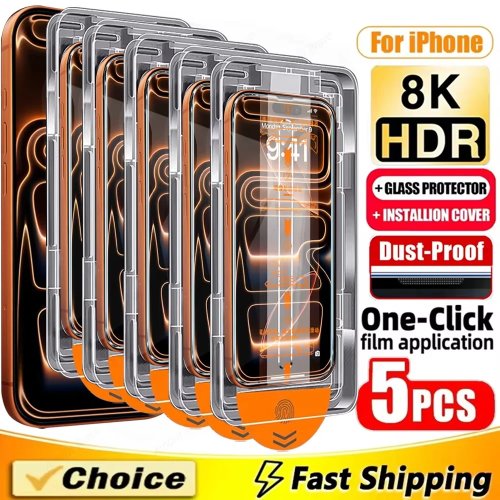 Protector de pantalla HD de cristal templado 1-5 piezas, anti polvo y fácil de instalar para iPhone 17 18 Pro Max 16 15 14 13 12 11 16e Plus Air XR XS 6 7 8