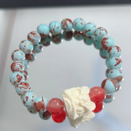 Bracciale di Perline Danza del Leone, Bracciale Tessuto a Mano, Pietra Naturale, Gioiello Charm, Amuleto Portafortuna, Regalo per Ragazze Donne