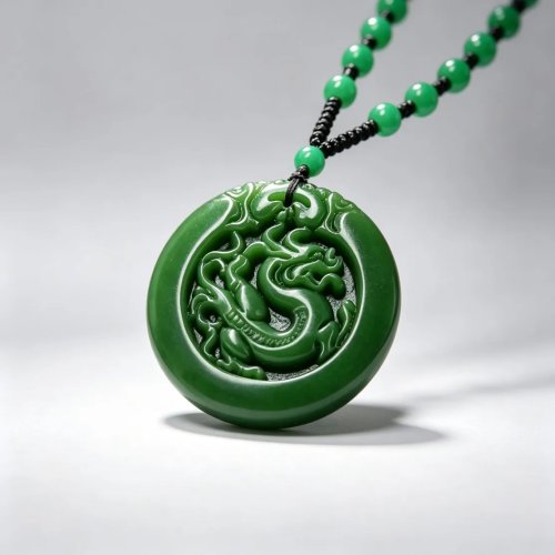 Natural Green Jade Dragon Pendant Necklace – Hand-Carved Lucky Amulet Vintage Charm for Daily Wear & Gifts