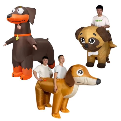 Dog Inflatable Costume Funny Ride On Puppy Blow Up Suit Halloween Cosplay Fancy Dress Carnival Theme Party Outfit