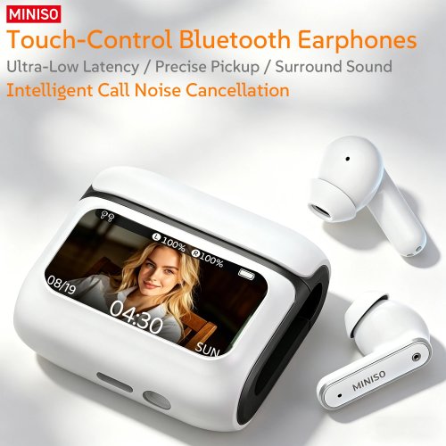 MINISO MS128 Bluetooth Oordopjes, Lage Latentie, Draadloze Koptelefoon, Lange Batterijduur, Slimme Aanraakbediening, HD LED-display, In-Ear Oordopjes