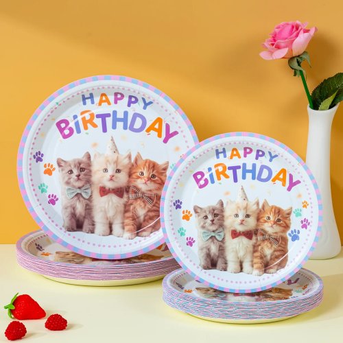 Platos de papel desechables de gatito tierno para cumpleaños infantil temático de gatos, baby shower y fiestas