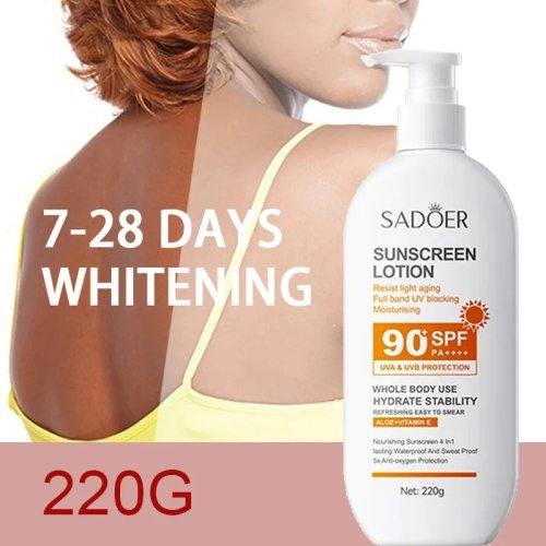 โลชั่นกันแดดหน้าและตัว วิตามินอี 220 มล. SPF 90 PA++++ ชุ่มชื้น