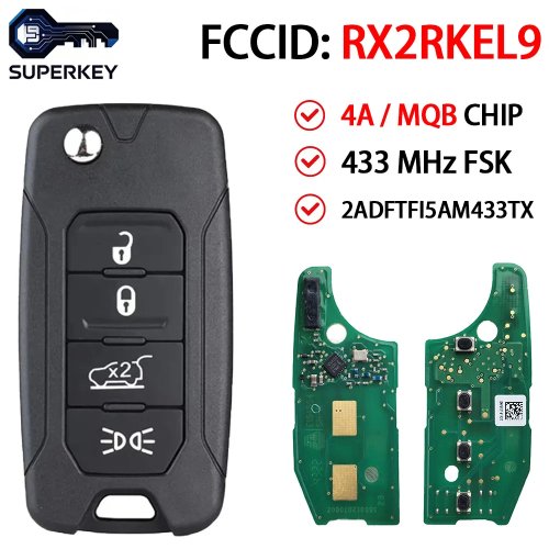 SUPERKEY RX2RKEL9 Keyless afstandsbediening klapsleutel 4A 48-chip 433,92 MHz SIP22 blad voor Jeep Renegade 2016-2018