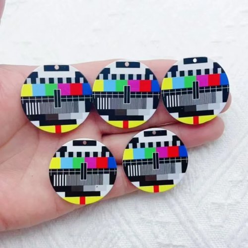 10 Potongan Charm Akrilik TV Retro No Signal Dua Sisi untuk DIY Anting dan Kalung Perhiasan