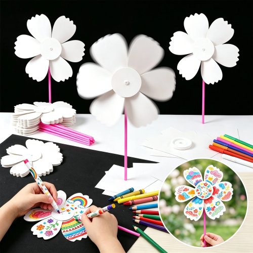 20 molinillos de papel DIY en blanco, fáciles de montar, manualidad sin pintar para pintar y dibujar, actividad en casa