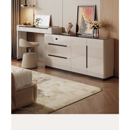 Penteadeira e Cómoda Integradas de Luxo, Mesa de Maquilhagem Ultra Fina 30cm de Parede com Fechadura para Quarto
