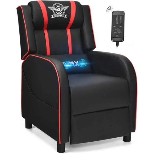 Gaming Recliner Chair for Living Room & Home Theater, Red PU Leather, Ergonomic with Footrest, Lumbar Support & Headrest