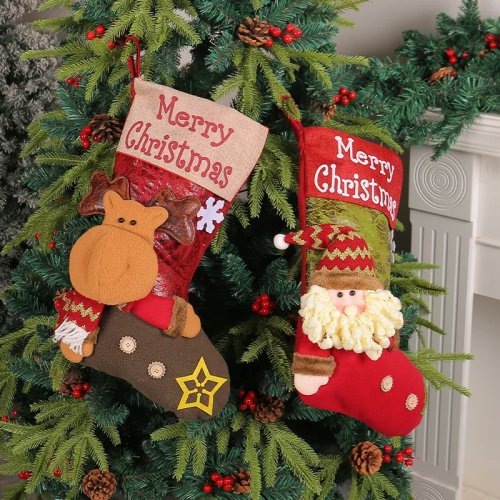 Meia de Natal 2026 Nova com Boneca de Cabeça Grande, Pai Natal 3D, Extra Grande Espessa, Saco de Presente, Decoração Suspensa de Natal