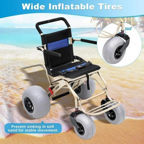 Lorvmed all-terrain aluminium strandrolstoel, waterdichte amfibische handrolstoel, zwart