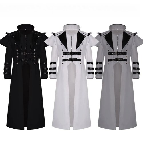 Disfraz de Halloween medieval steampunk asesino elfo pirata para hombre chaqueta larga con abertura gótica cosplay