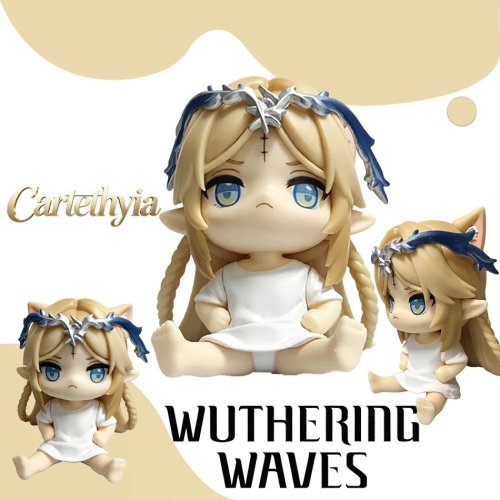 ฟิกเกอร์ Cartethyia Wuthering Waves WuWa น่ารัก ชุดนอนสีขาว หูแมว นั่ง PVC สแตตู ของตกแต่งบ้าน ของสะสม ของขวัญวัยรุ่น
