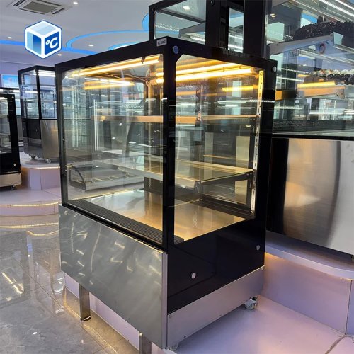 Kulkas Etalase Kue Vertikal 1200x675x1215mm, Pendingin Kipas R290, 2 Rak, LED, Etalase Toko Roti Kafe Supermarket