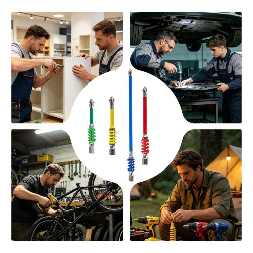 Set 4 punte magnetiche, gambo esagonale 1/4", a molla, acciaio legato, antiscivolo per auto e casa
