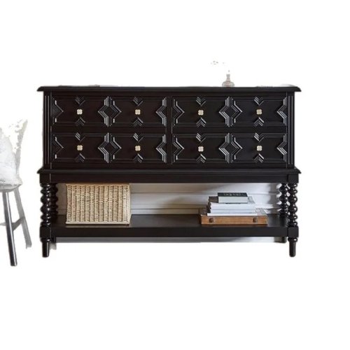 French Black Solid Wood Entryway Cabinet, Antique Chest for Retro Living Room Hallway