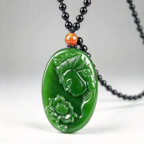 Natural Green Jade Guanyin Pendant Necklace, Goddess of Mercy Amulet, Vintage Sweater Chain, Lucky Gift