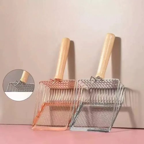 Washable Metal Cat Litter Scoop with Comfortable Wooden Handle and Hook, Pet Tool for Daily Litter Box Cleaning