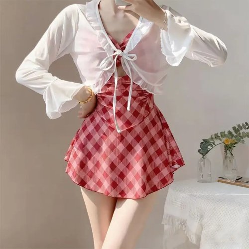 Traje de Baño de Una Pieza Estampado Retro Cuadros - Espalda Abierta, Detalle Calado, Sexy para Alberca y Aguas Termales