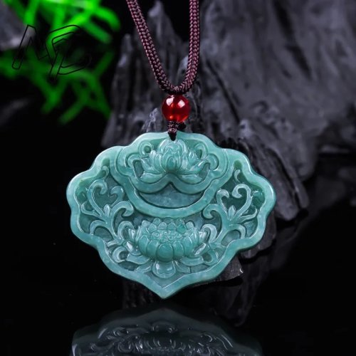 Natürlicher Burma-Jadeit Anhänger – Ruyi-Lotus Amulett mit Zertifikat, Damen Pulloverkette Schmuck Geschenk