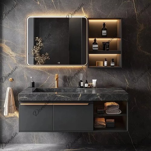 Conjunto de móvel de casa de banho moderno 40/60/80 polegadas com armário, espelho e lavatório – Mobiliário de casa de banho elegante