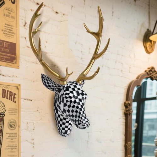 Modern Mosaic Deer Head Wall Decor – 3D Resin Animal Trophy Sculpture for Living Room, Office, Bar & Café