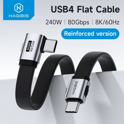 كابل Hagibis USB-C إلى USB-C، بزاوية 90 درجة، شحن سريع PD 240 واط، نقل بيانات 80 جيجابت/ثانية لـ iPhone 17 / SSD خارجي