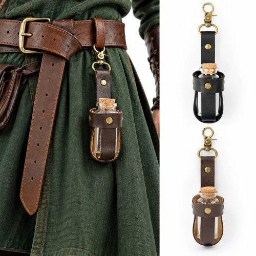 Fodero per bottiglia in pelle PU medievale Halloween con bottiglia di vetro, accessorio costume cosplay rinascimentale da vita LARP