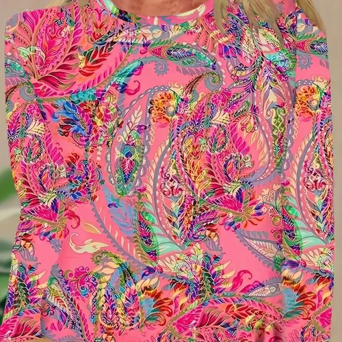 Damesblouse lange mouwen kleurrijke paisley bloemenprint ronde hals casual wijd dagelijks