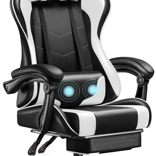 Silla Gamer Homall, Ergonómica, con Reposapiés y Soporte Lumbar con Masaje, Blanca