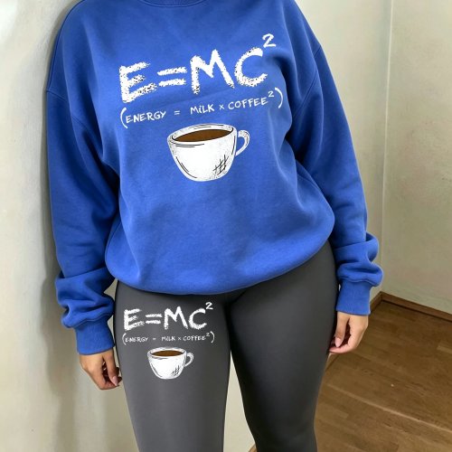 طقم سويت شيرت نسائي مطبوع بعبارة 'Coffee Is Needed When Thinking' برقبة دائرية بلوفر كوري خريف Y2K بنطال وليقنز فرو سميك
