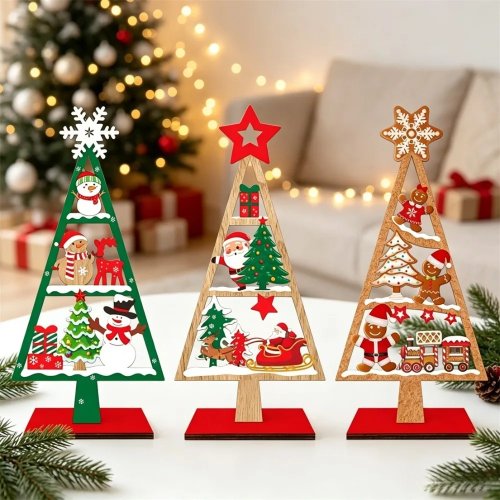 1/3 uds. Adorno de mesa con forma de árbol de Navidad de madera, pequeño regalo creativo para fiesta de Navidad, decoración de escritorio