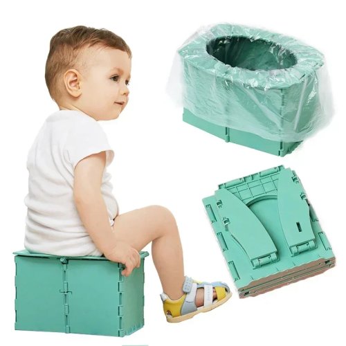 Kids Travel Potty with 1 Roll Bags & Storage Bag – Foldable Portable Toddler Toilet Seat for Potty Training, Outdoor Camping