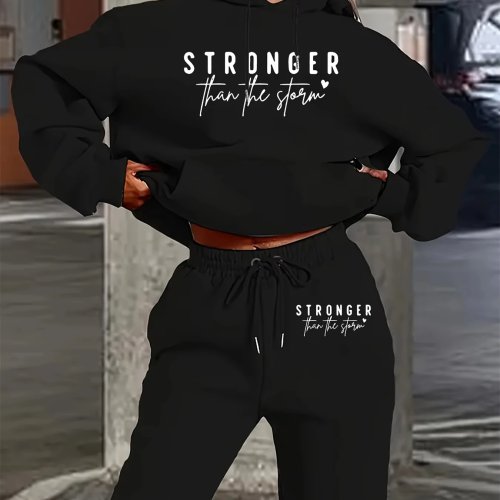 Set Hoodie & Celana Olahraga Wanita 2026 – Streetwear Hip Hop, Cetak Huruf, Hoodie Fleece Longgar & Celana Training untuk Musim Gugur