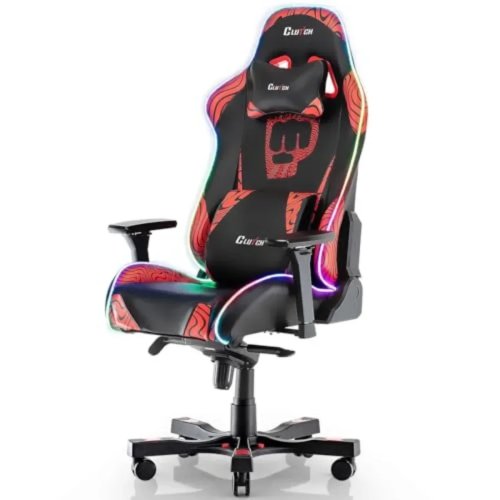 เก้าอี้เกมมิ่งสำหรับอีสปอร์ตและสตรีมมิ่ง – หนัง PU พรีเมียม สีดำ/แดง ไฟ LED รองรับหลังส่วนล่างและศีรษะตามหลักสรีระศาสตร์