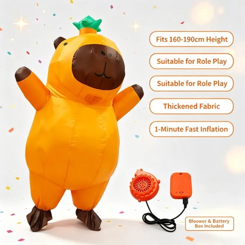 Fato de capivara insuflável para adultos – Fato de mascote de animal de desenho animado divertido com ventilador insuflador a pilhas para festa de Halloween