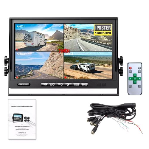 จอมอนิเตอร์ Quad 7 นิ้ว DVR เครื่องบันทึก SD อัดวนซ้ำ USB MP5 วิดีโอ 4 ช่อง 12-36V สำหรับคาราวาน