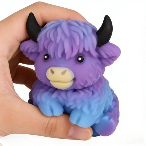 Brinquedo squishy vaca highland fofo – bola anti-stress macia com glitter, fidget sensorial de crescimento lento, presente anti-ansiedade