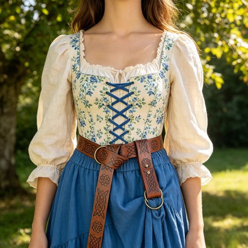 Medieval Belt with Skirt Clip Hanger, Renaissance LARP Costume Accessory with Tankards and Props for Halloween