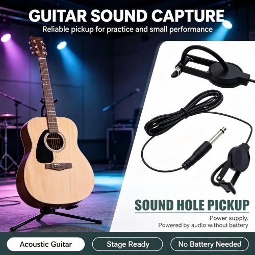 Pickup Kontak Portabel Jepit, Tanpa Pengeboran, Pickup Audio untuk Gitar Akustik Folk, Biola, Ukulele, Bouzouki, Lute