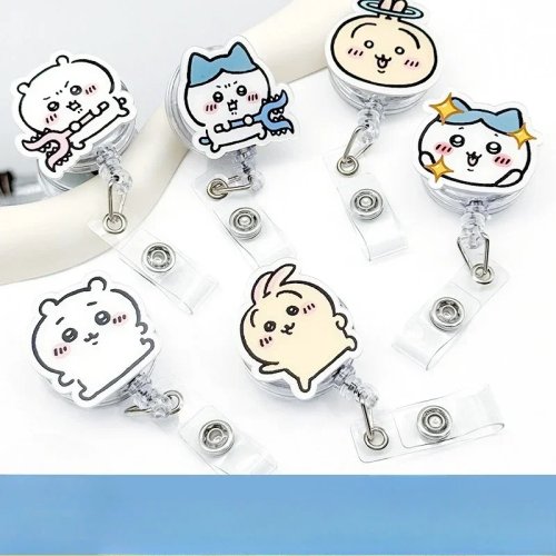 Portabadge carino cartoon con cordino e zip retrattile per lavoro